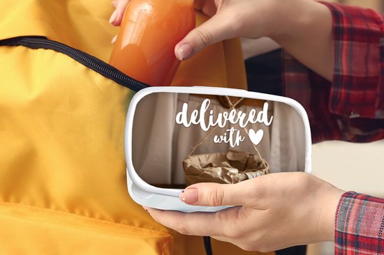 Boîte à pain Wit - Boîte à lunch - Boîte à pain - 'Livré avec amour' - Proverbes - Citations - 18x12x6 cm - Adultes - Cadeau Sinterklaas - Distribution de cadeaux pour enfants - Cadeaux chaussures Sinterklaas