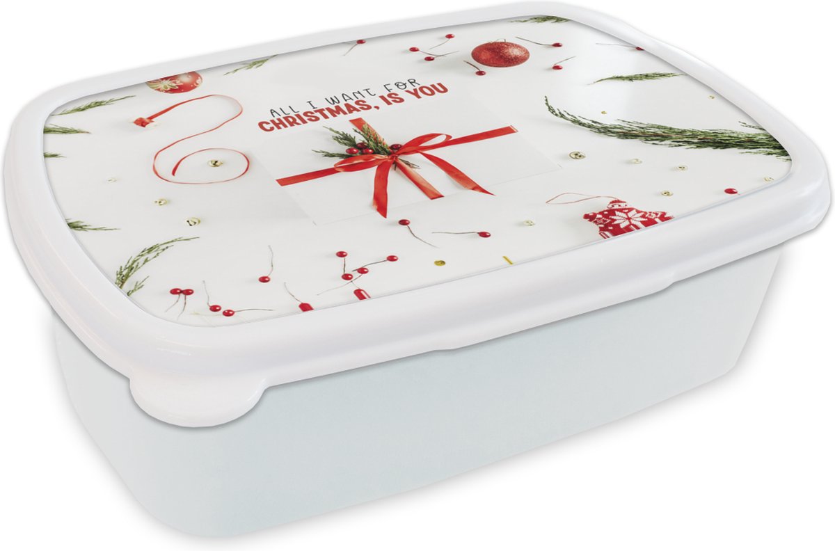 Broodtrommel Wit - Lunchbox - Brooddoos - Winter - Rood - Quote - 18x12x6 cm - Volwassenen