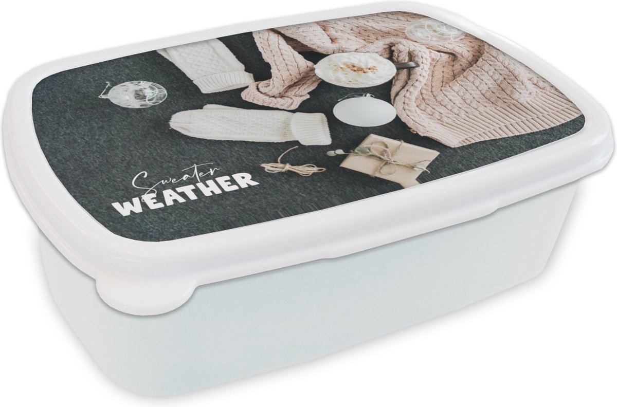 Broodtrommel Wit - Lunchbox - Brooddoos - Winter - Kerstballen - Quote - 18x12x6 cm - Volwassenen