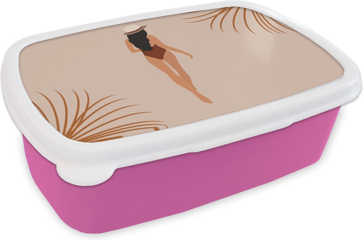 Broodtrommel Roze - Lunchbox - Brooddoos - Zomer - Vrouw - Abstract - 18x12x6 cm - Kinderen - Meisje