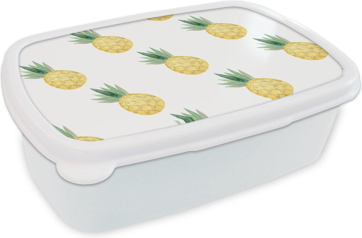 Broodtrommel Wit - Lunchbox - Brooddoos - Ananas - Fruit - Patronen - 18x12x6 cm - Volwassenen