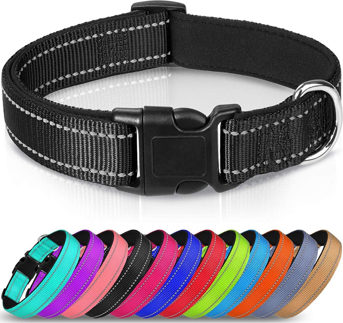 Reflecterende halsband hond Zwart - Maat L - Oersterk - Hondenhalsband - Verstelbaar 40-60 cm