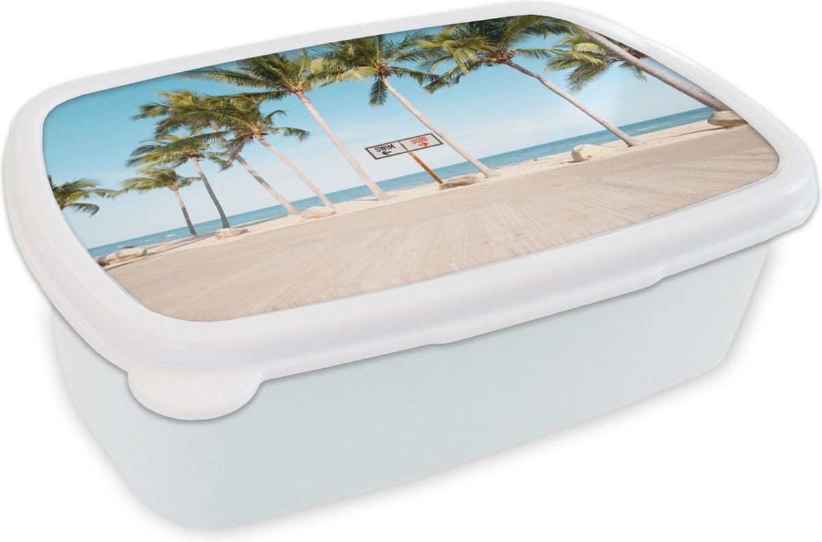 Broodtrommel Wit - Lunchbox - Brooddoos - Palmboom - Strand - Zomer - 18x12x6 cm - Volwassenen