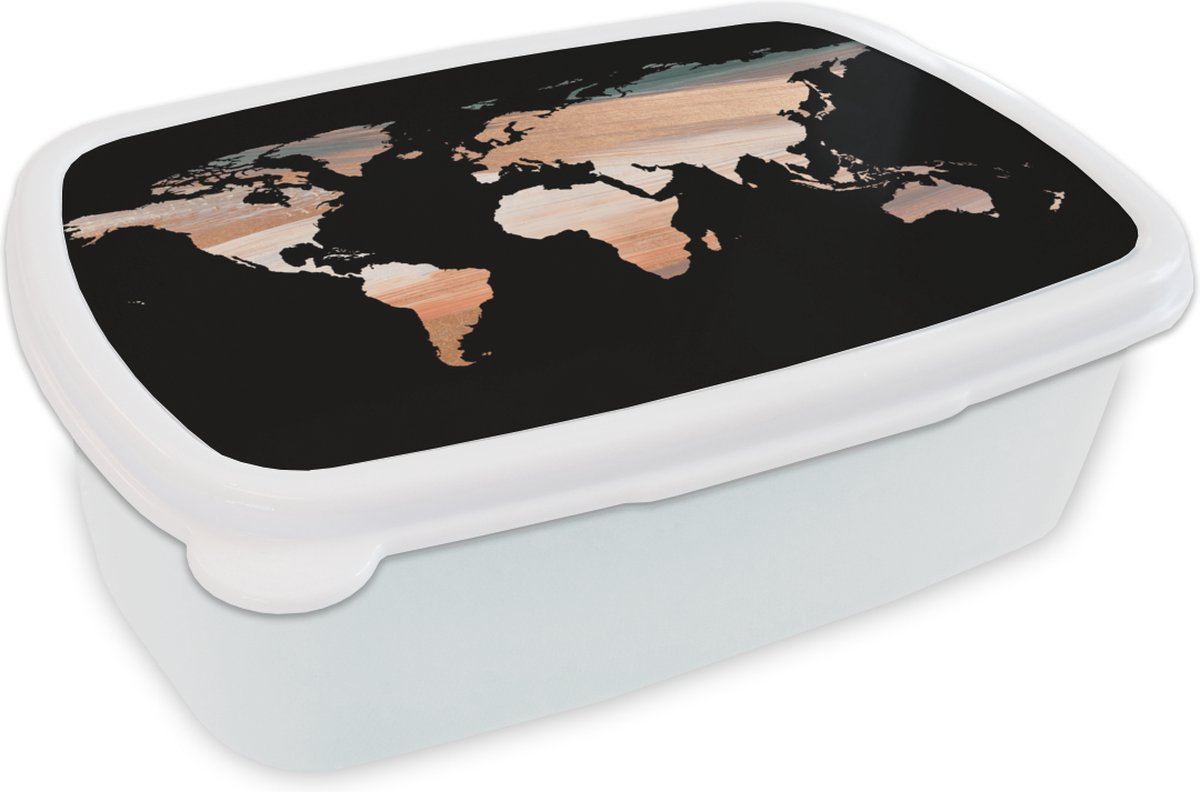 Broodtrommel Wit - Lunchbox - Brooddoos - Wereldkaart - Verf - Koper - 18x12x6 cm - Volwassenen