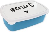 Broodtrommel Blauw - Lunchbox - Brooddoos - Quotes - Geniet - Spreuken - 18x12x6 cm - Kinderen - Jongen