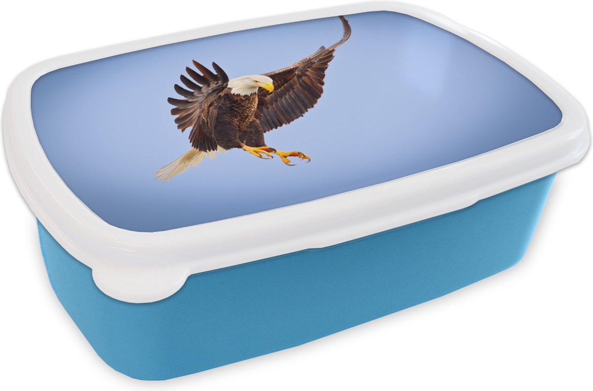 Broodtrommel Blauw - Lunchbox - Brooddoos - Arend - Lucht - Dier - 18x12x6 cm - Kinderen - Jongen