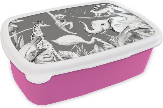 Lunch box Rose - Lunch box - Boîte à pain - Aquarelle - Animaux - Jungle - Singe - Garçons - Blauw - Enfants - Kids - 18x12x6 cm - Enfants - Fille
