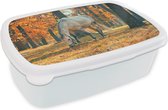 Broodtrommel Wit - Lunchbox Paard - Herfst - Bos - Brooddoos 18x12x6 cm - Brood lunch box - Broodtrommels voor kinderen en volwassenen