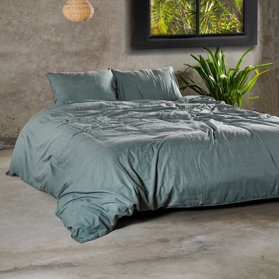 Charm & Co Stone washed - Dekbedovertrek - 100% Zacht Katoen - Eenpersoons - 140 x 200/220 - Groen van Merkloos — afbeelding 2