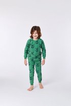 Woody pyjama badstof unisex - groen met highlander koe all-over print - highlander koe - 212-1-WPD-T/919 - maat 116