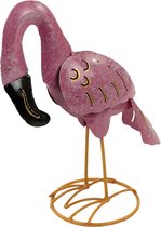 Beelden - Flamingo - Metaal - Roze - 21x16x9 cm - Indonesie - Sarana - Fairtrade