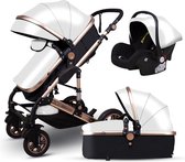 Flanner® Luxe buggy & kinderwagen PU-leder wit bekleed met aluminium frame