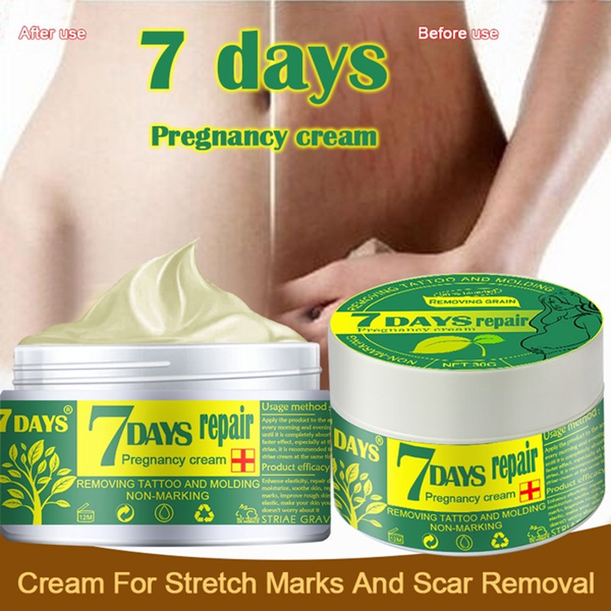 7 DAYS PREGNANCY CREAM REPAIR-Zwangerschap litteken op buik Verwijderen-Striae verwijderen-Huid Reparatie-Vermindert zichtbaarheid van littekens