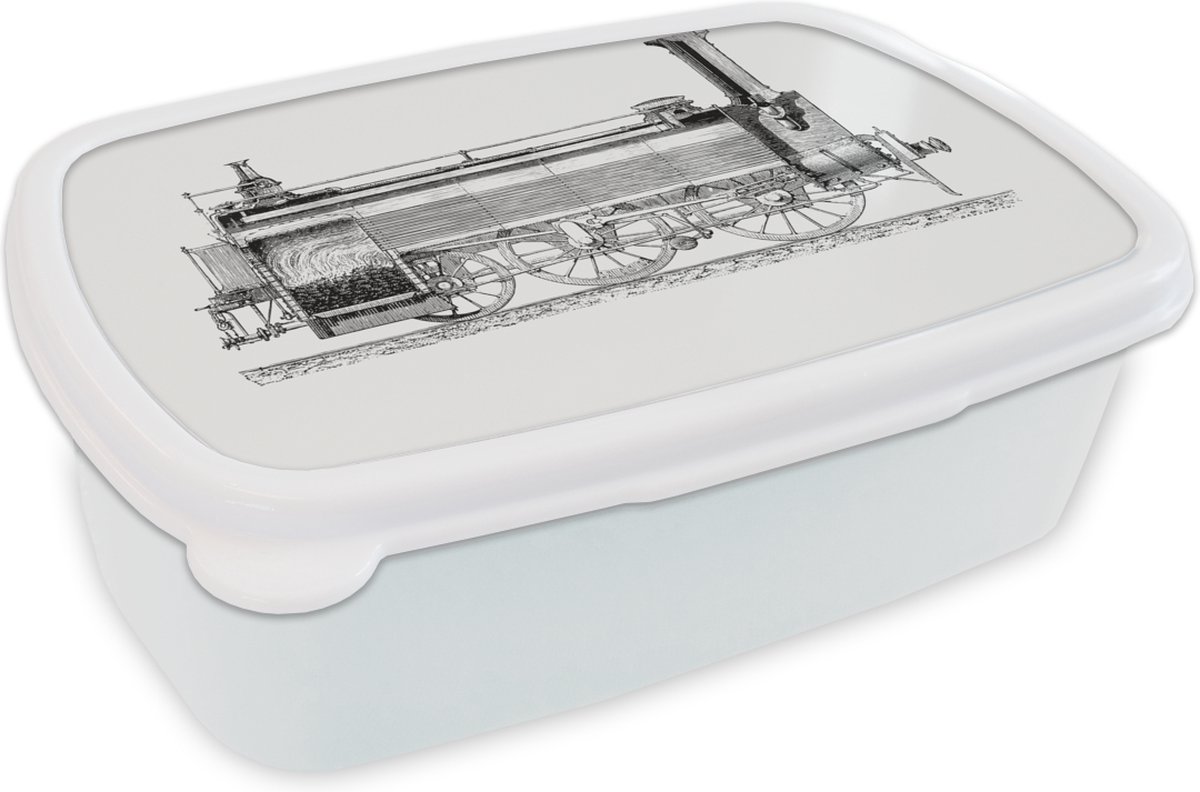 Broodtrommel Wit - Lunchbox - Brooddoos - Vintage - Trein - Spoor - 18x12x6 cm - Volwassenen