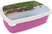 Broodtrommel Roze - Lunchbox - Brooddoos - Vier Capibara's die op een zandbank zitten in Pantanal - 18x12x6 cm - Kinderen - Meisje
