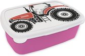 Broodtrommel Roze - Lunchbox - Brooddoos - Trekker - Rood - Zwart - 18x12x6 cm - Kinderen - Meisje