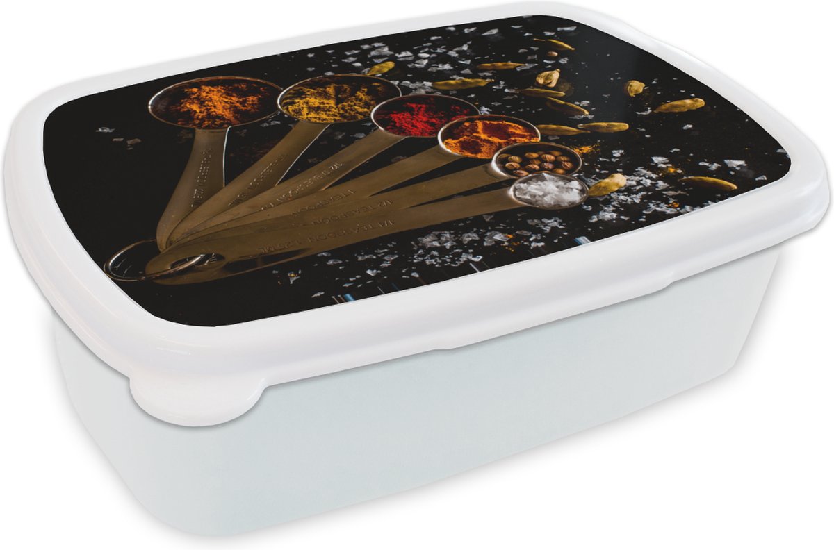 Broodtrommel Wit - Lunchbox - Brooddoos - Meet lepels met kruiden - 18x12x6 cm - Volwassenen