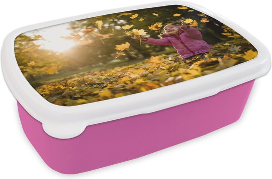 Broodtrommel Roze - Lunchbox - Brooddoos - Meisje - Bladeren - Lucht - 18x12x6 cm - Kinderen - Meisje