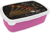Broodtrommel Roze - Lunchbox - Brooddoos - Meet lepels met kruiden - 18x12x6 cm - Kinderen - Meisje