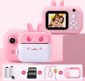 Minibear® Kindercamera Full HD 40MP - Digitale Camera - Instant Camera Kinderen - Video/Selfie/Games - Vlog Camera Kinderen - Met SD Kaart 32GB, Beschermhoes & Fotopapier - Roze