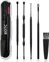 BOTC 5 Delige Oorsmeer Verwijderaar Set - 10 functie - Oorreiniger - RVS Ear Cleaner-Dubbele kop- Zwart