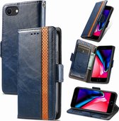 Stijlvol Tweekleurig PU-leer Wallet Flip Case + PMMA Screenprotector voor iPhone 7 / 8 / SE 2020 / SE 2022 _ Blauw