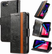 Stijlvol Tweekleurig PU-leer Wallet Flip Case + PMMA Screenprotector voor iPhone 7 / 8 / SE 2020 / SE 2022 _ Zwart