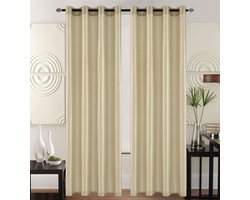 Kant en Klaar Vitrage Gordijn - Met Ringen - 140x240 cm - Beige