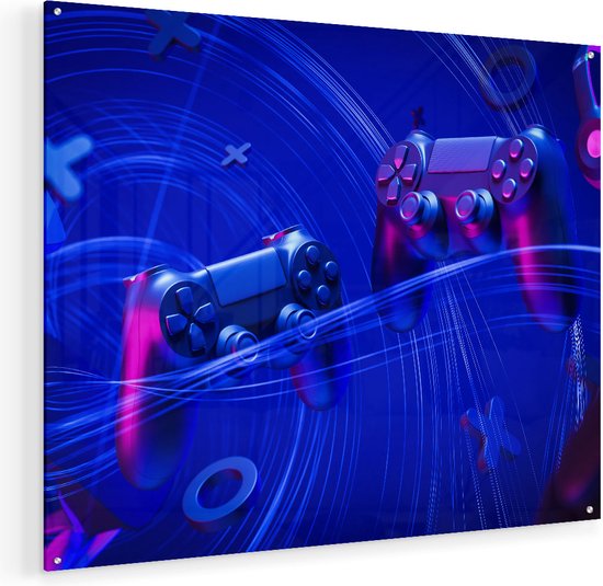 Artaza Glasschilderij - Twee Gaming Controllers - Gamen - 100x80 - Groot - Plexiglas Schilderij - Foto op Glas
