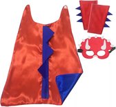 Draken cape met stekels, masker en polsbandjes -Kleur rood met groen- Dino verkleedpak - Draak - jongen en meisje - Carnaval