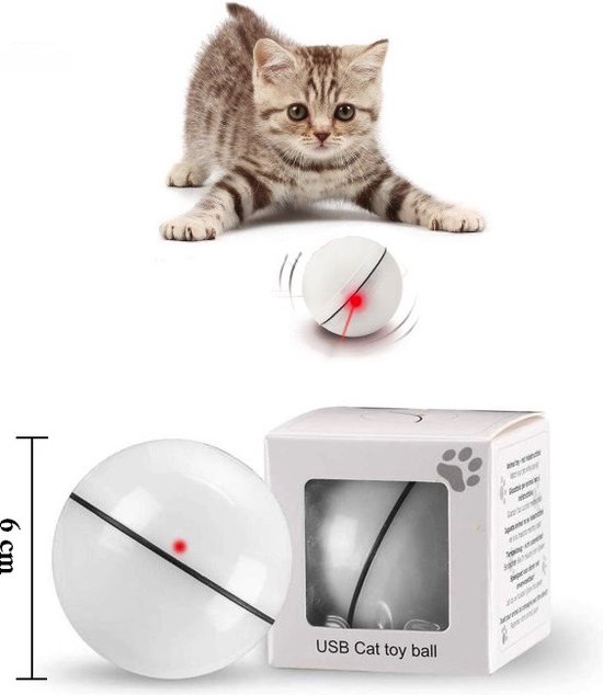 Magic Roller Ball - Kattenspeeltjes – Katten bal – USB Bal – Zelfrollende Bal - Speeltje Voor De Kitten – Magische bal – Honden Bal – Katten Laser – Kleur: Wit