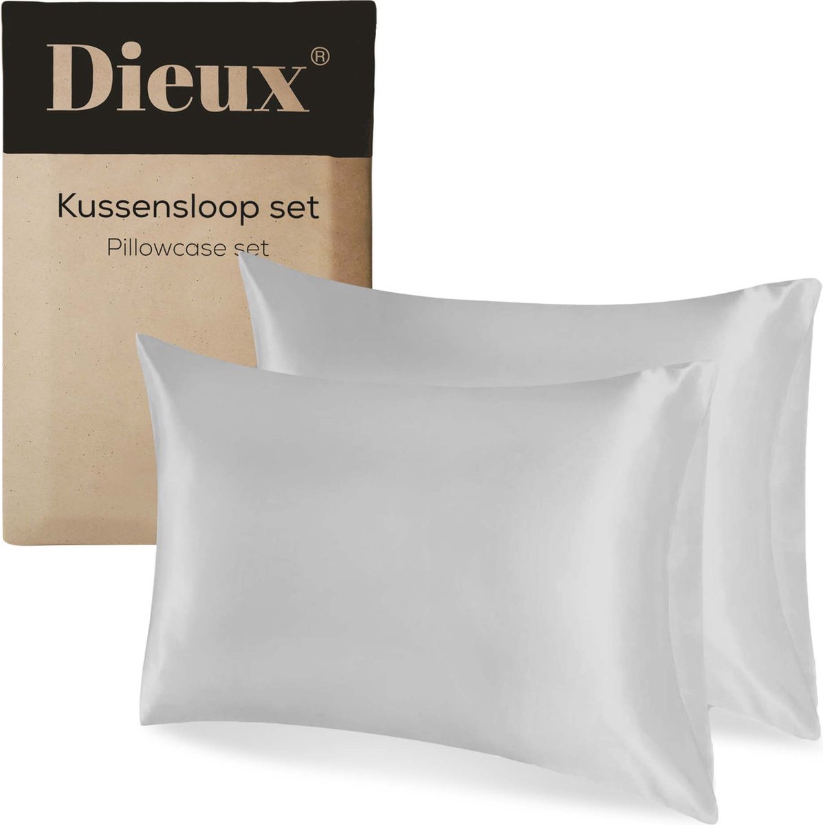 Dieux® - Luxe Satijnen Kussensloop - Grijs - Kussenslopen 60 x 70 cm - set van 2 - Kussensloop Satijn - Anti allergeen - Huidverzorging - Haarverzorging