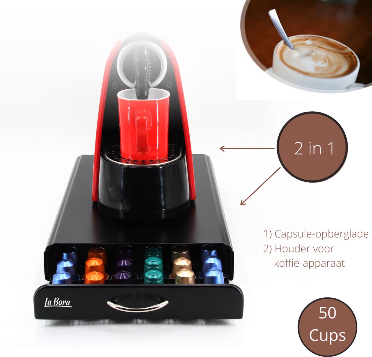 50 Pod Holder Élégant Black Capsule Organisateur Tiroir Machine à café  Support Pieds antidérapants - Compatible avec Nespresso(,)(,)