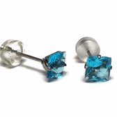 Aramat jewels ® - Zirkonia zweerknopjes vierkant 5mm oorbellen zee blauw chirurgisch staal