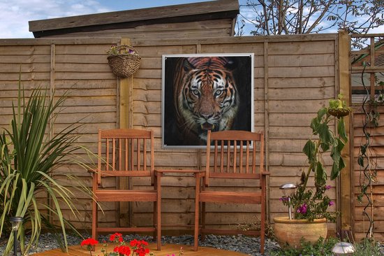 Tuinposters Tijger - Kop - Zwart - 50x50 cm - Tuindoek - Buitenposter