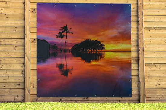 Tuin poster Een kleurrijke zonsondergang bij Wailea Beach op het Amerikaanse Hawaii - 200x200 cm - Tuindoek - Buitenposter