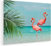 Artaza Glasschilderij - Twee Flamingo's in het Water - 80x60 - Plexiglas Schilderij - Foto op Glas