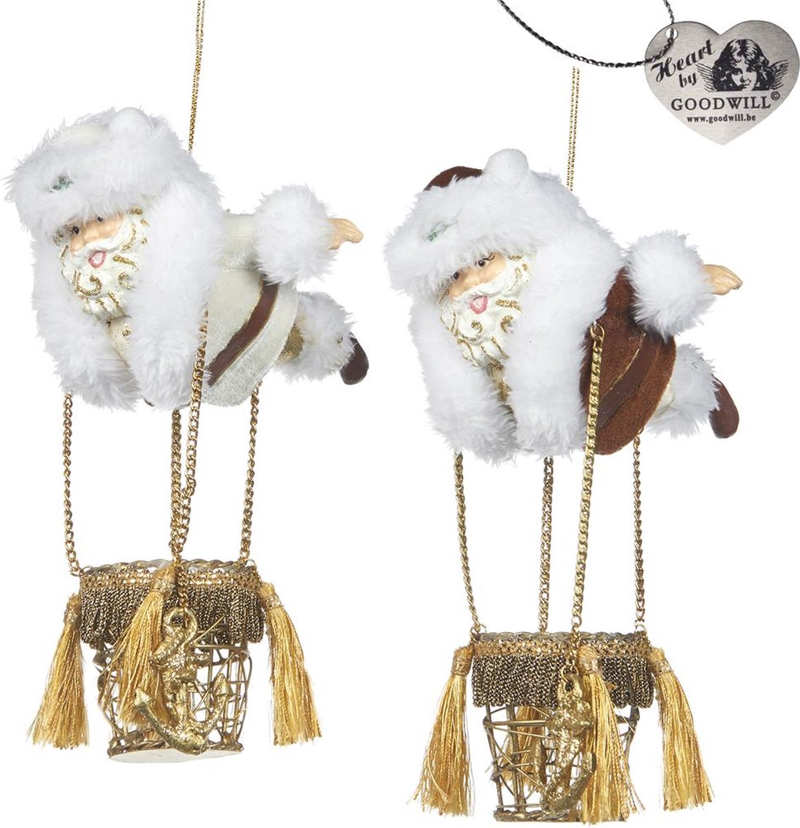 Goodwill Hanger - Kerstman met ballonmandje 13,33 cm (set van 2 stuks) Wit