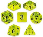 Polyset Dice | Dobbelstenen - Set Van 7 Stuks - Geel Groen Zwart Doorzichtig Transparant| Voor D&D en Andere Rollenspellen | Plastic Dobbelstenen Set voor Dungeons and Dragons | Po