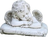 Tuinbeeld engel op kussen (Wit/Gepattineerd ) - Hoogwaardig kwaliteit- Perfect voor binnen en buiten