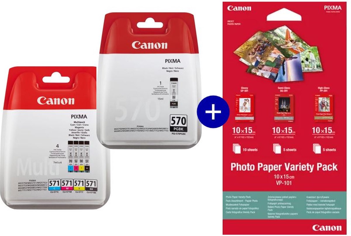 Canon PGI-570 & CLI-571 - Inktcartridge - 2x Zwart / 1x Kleur + Incl. Canon Fotopapier