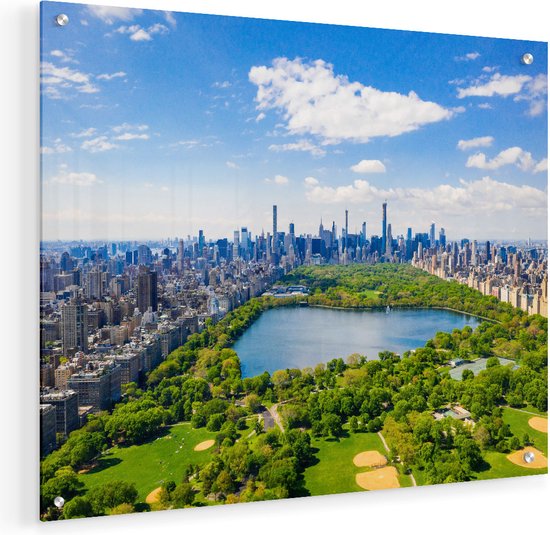 Artaza Glasschilderij - Central Park In New York Met Wolkenkrabbers - 50x40 - Plexiglas Schilderij - Foto op Glas