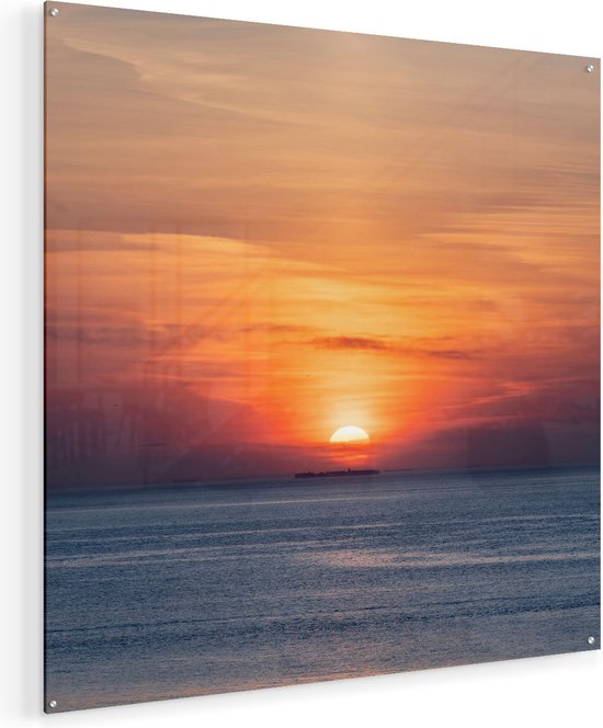 Artaza Glasschilderij - Zonsondergang In De Noordzee - 90x90 - Groot - Plexiglas Schilderij - Foto op Glas