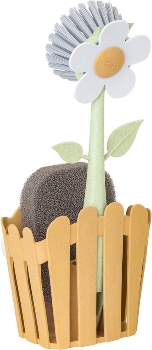 Goedkoopste Vigar - florganic afwas set - set van 3 - oranje - schrobborstel, spons en opbergbakje