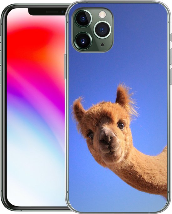 Telefoonhoesje Geschikt voor iPhone 11 Pro hoesje - Alpaca - Bruin - Blauw - Siliconen Telefoonhoesje Telefoonhoesje