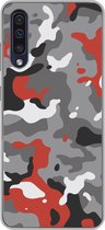 Geschikt voor Samsung Galaxy A50 hoesje - Camouflage patroon met rode accenten - Siliconen Telefoonhoesje - Verjaardag cadeau tiener
