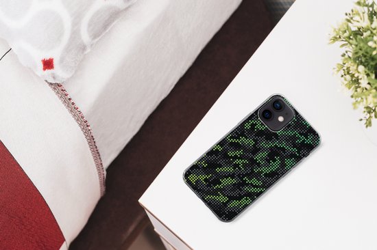 Coque iPhone 12 - Motif camouflage à pois verts et gris - Siliconen