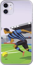 Geschikt voor iPhone 11 hoesje - Een illustratie van spelers die voetballen in een stadion - Jongetje - Meisjes - Kinderen - Siliconen Telefoonhoesje
