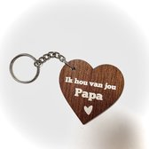 Houten Sleutelhanger Hart 6cm - Ik hou van je Papa- vaderdag kados - vaderdag geschenk - vaderdag cadeautje - papa cadeau - Best Dad Ever - liefde - kerst cadeau