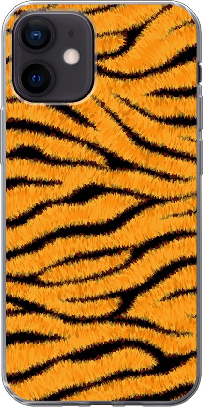 iPhone 12 hoesje - Tijgerprint - Oranje - Zwart - Siliconen Telefoonhoesje  | bol.com